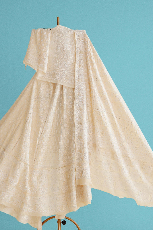 Pure Tussar Silk Lehenga With Thread And Mukaish Work