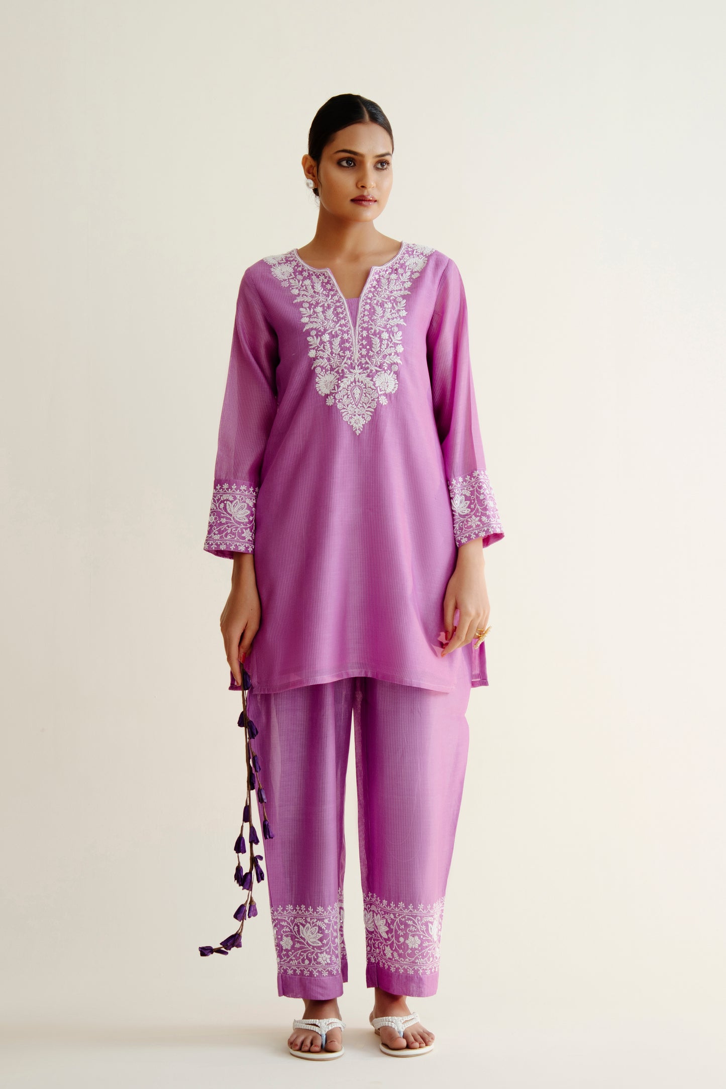 Purple Co-ord Set In Maheshwari Chanderi Silk Dyeable