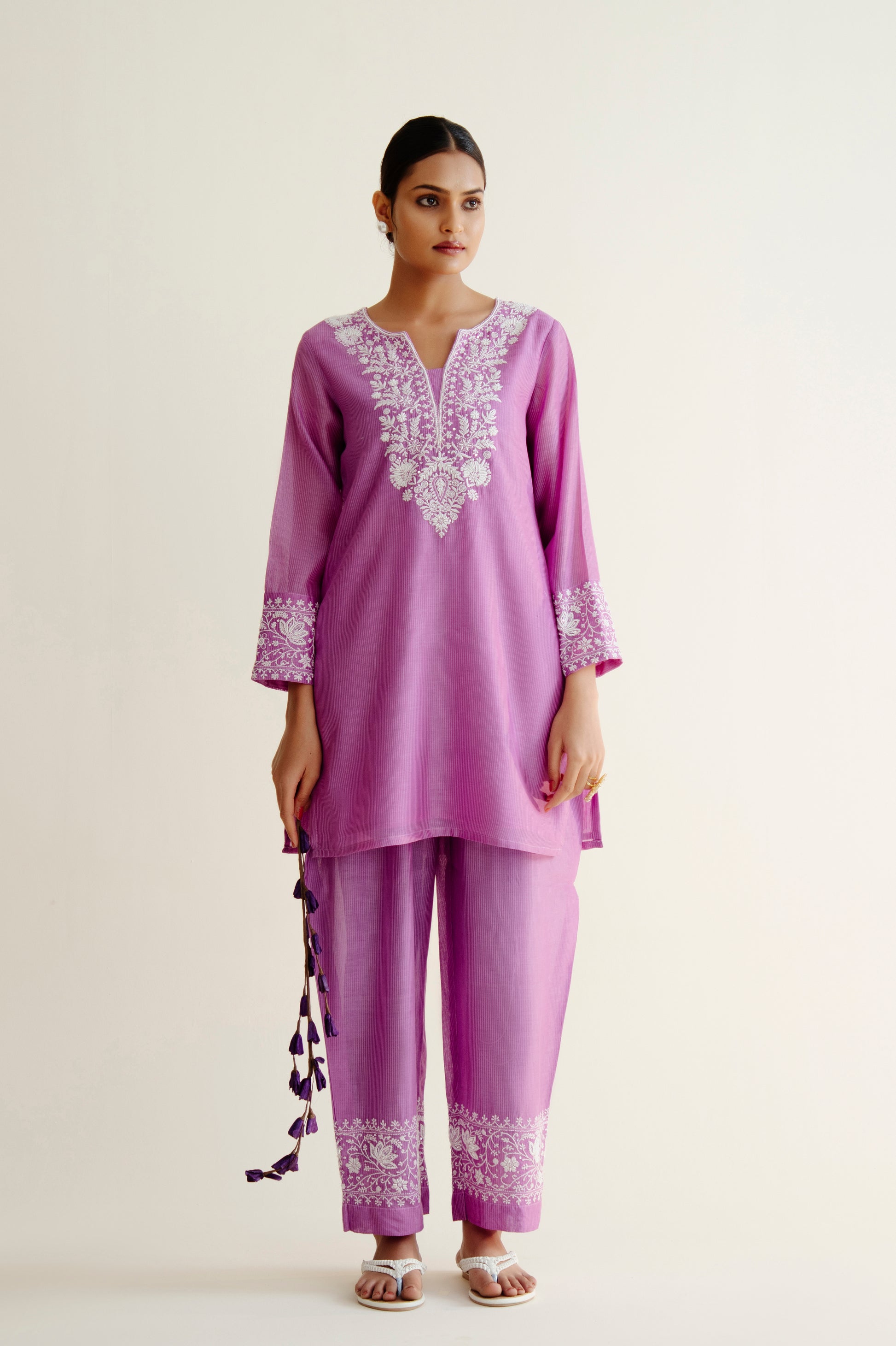 Purple Co-ord Set In Maheshwari Chanderi Silk Dyeable