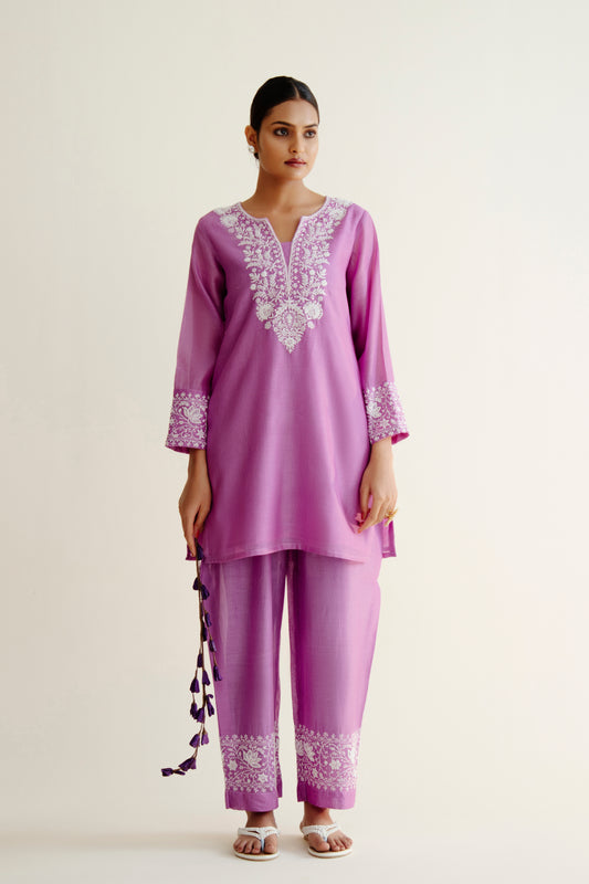 Purple Co-ord Set In Maheshwari Chanderi Silk Dyeable