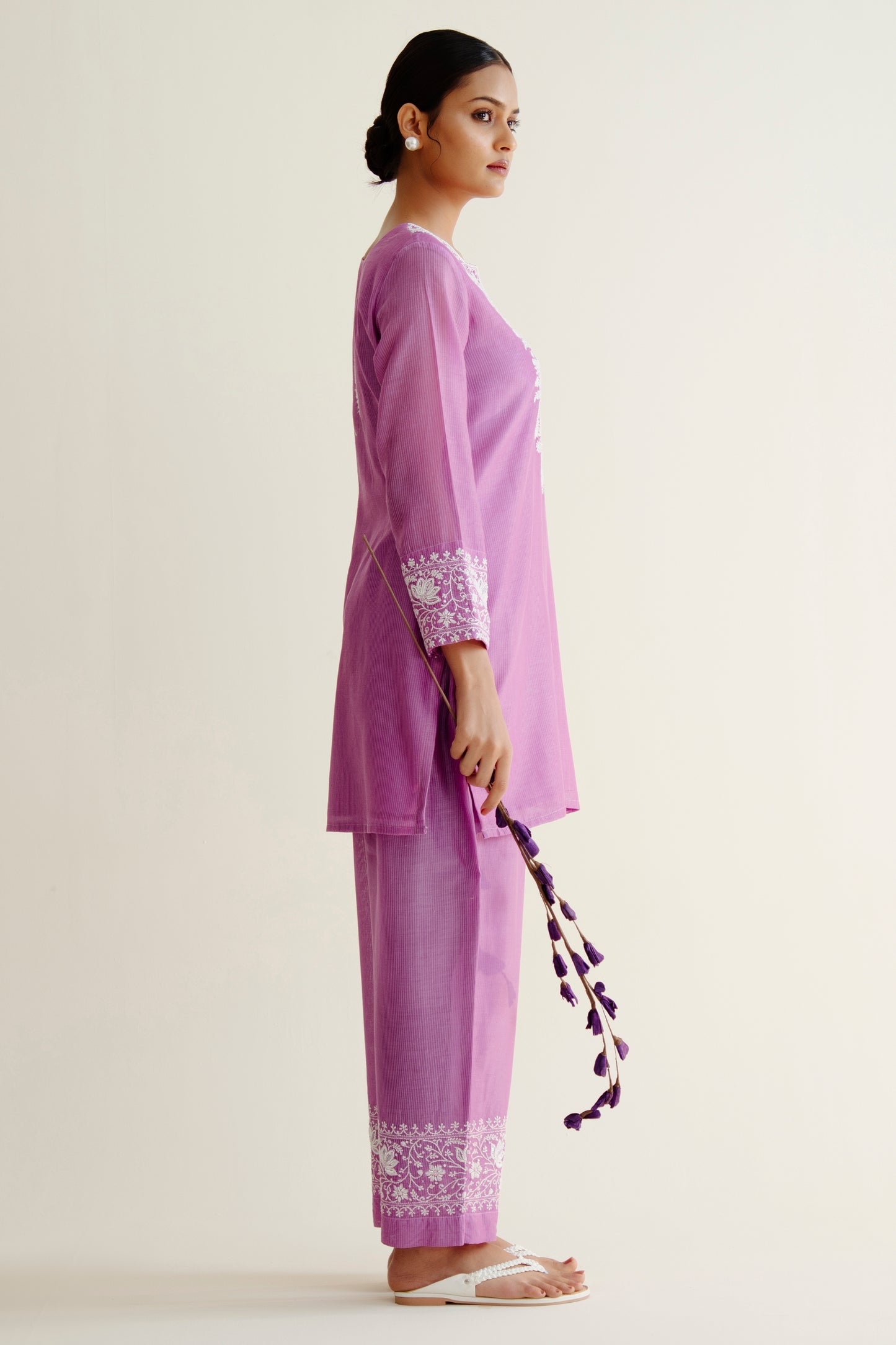 Purple Co-ord Set In Maheshwari Chanderi Silk Dyeable