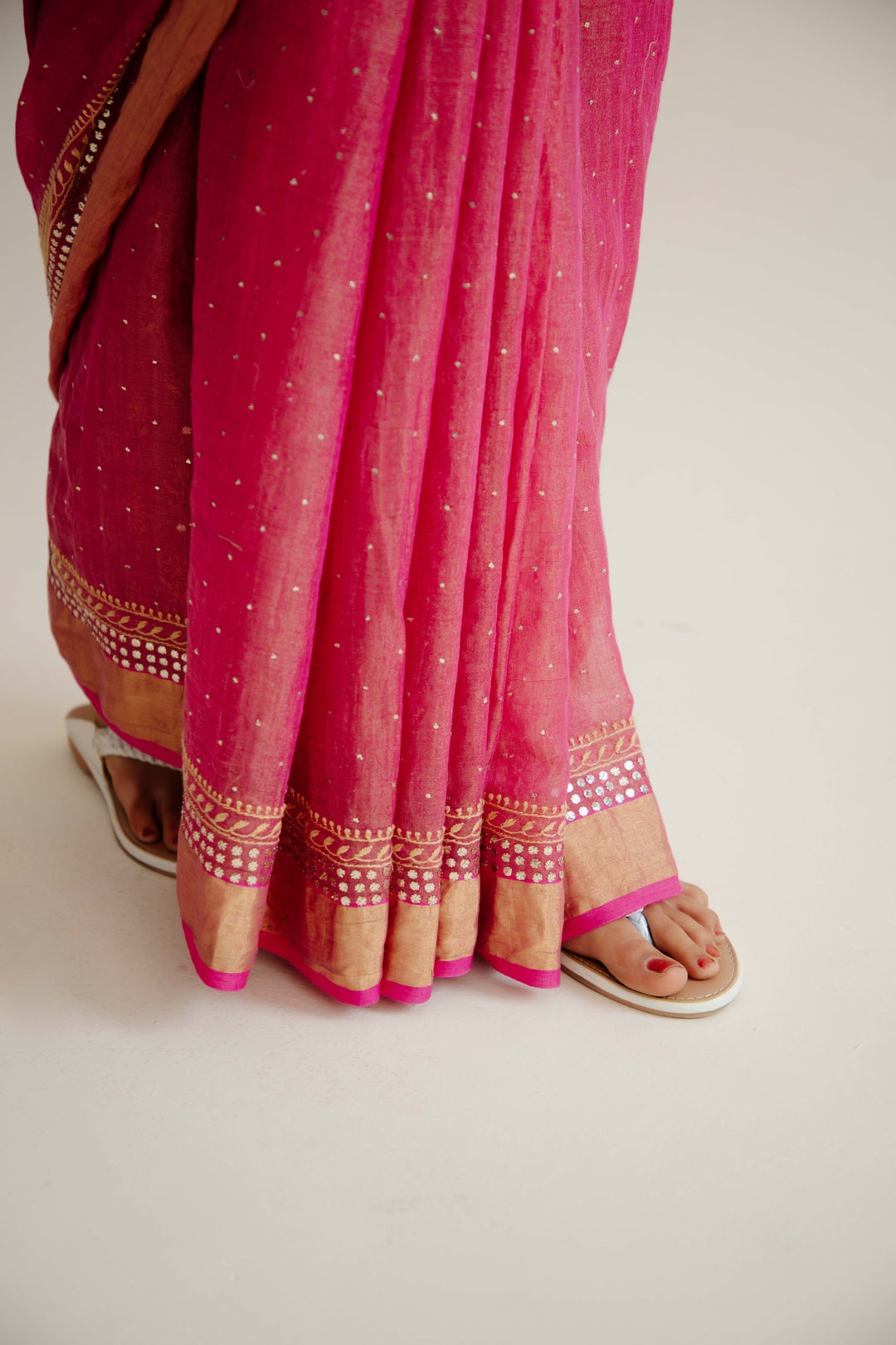 Red Pure Tissue Saree With Mukaish And Thread Work