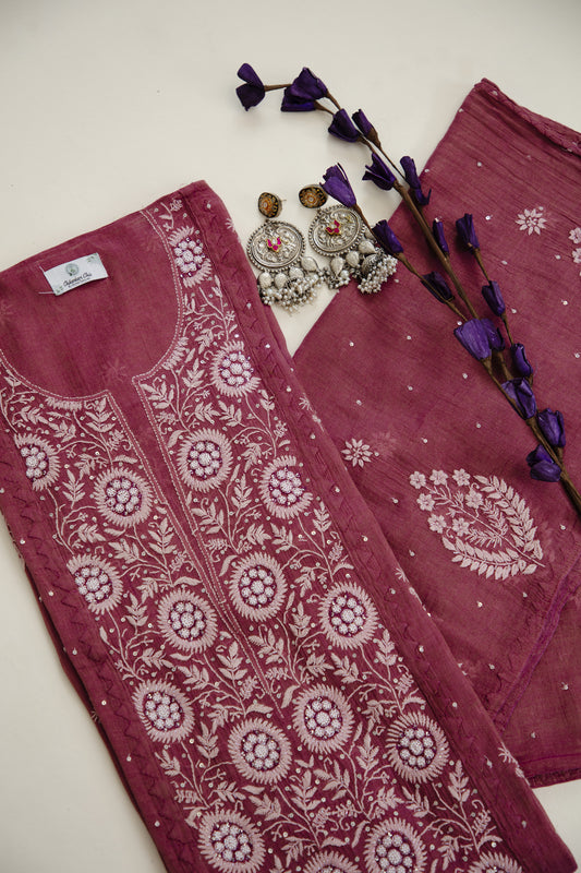 Unstitched Set In Pure Tissue Fabric, Ensembled Work