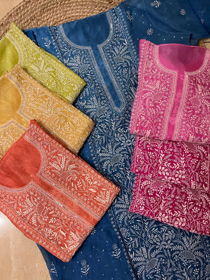 Pure Organza Semi-stitched Kurta And Dupatta Set