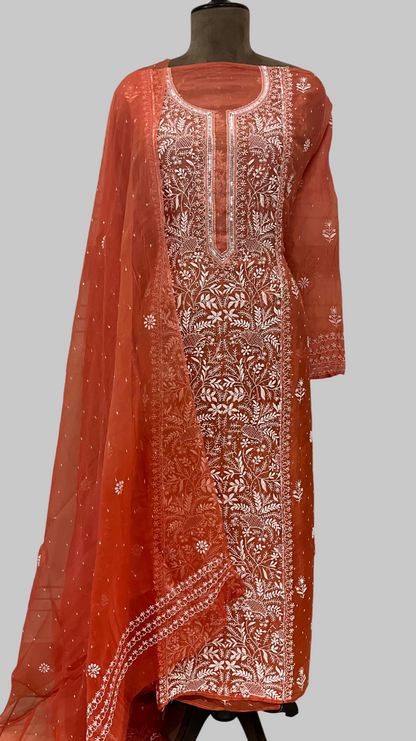 Pure Organza Semi-stitched Kurta And Dupatta Set