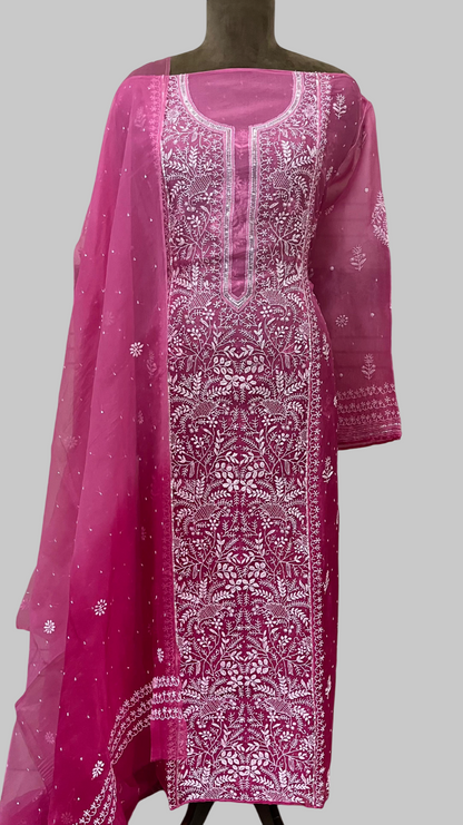Pure Organza Semi-stitched Kurta And Dupatta Set
