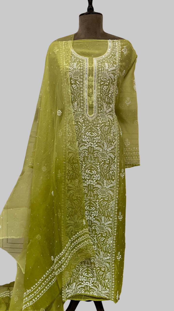 Pure Organza Semi-stitched Kurta And Dupatta Set
