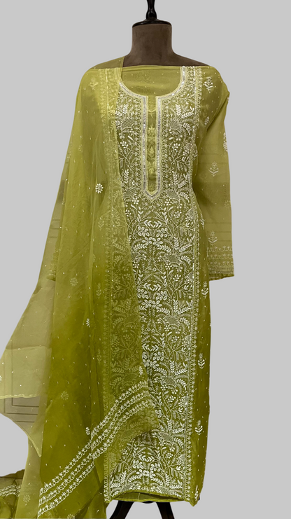 Pure Organza Semi-stitched Kurta And Dupatta Set