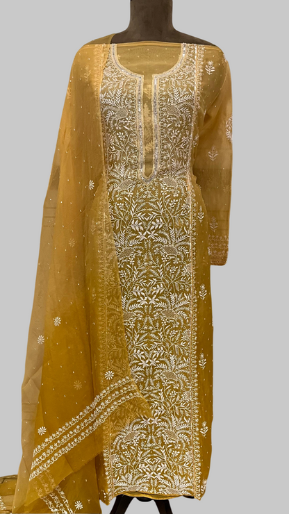 Pure Organza Semi-stitched Kurta And Dupatta Set