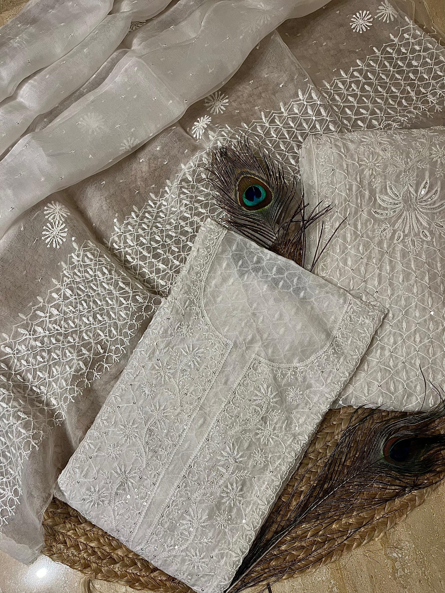 Pure Organza Anarkali Dress with Pearl Swarovski and Sequin Embellished