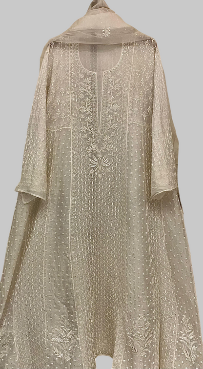 Pure Organza Anarkali Dress with Pearl Swarovski and Sequin Embellished