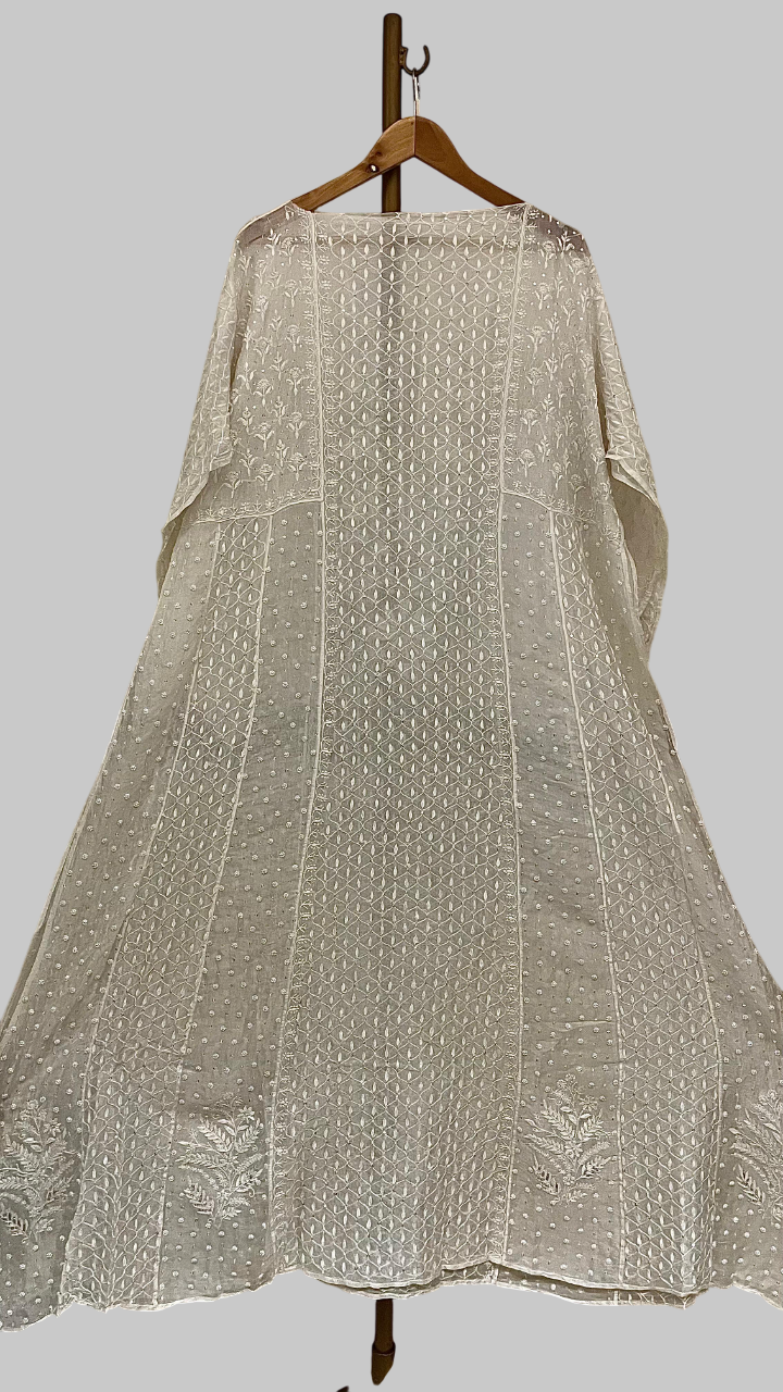 Pure Organza Anarkali Dress with Pearl Swarovski and Sequin Embellished