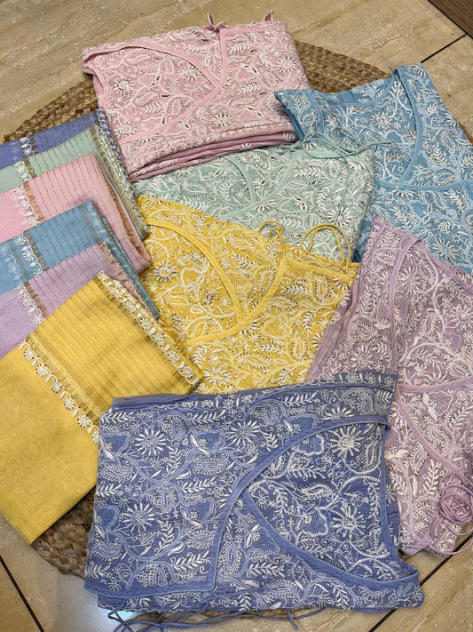 Pure Mul Chanderi Semi Stitched Angarkha Kurta And Dupatta Set