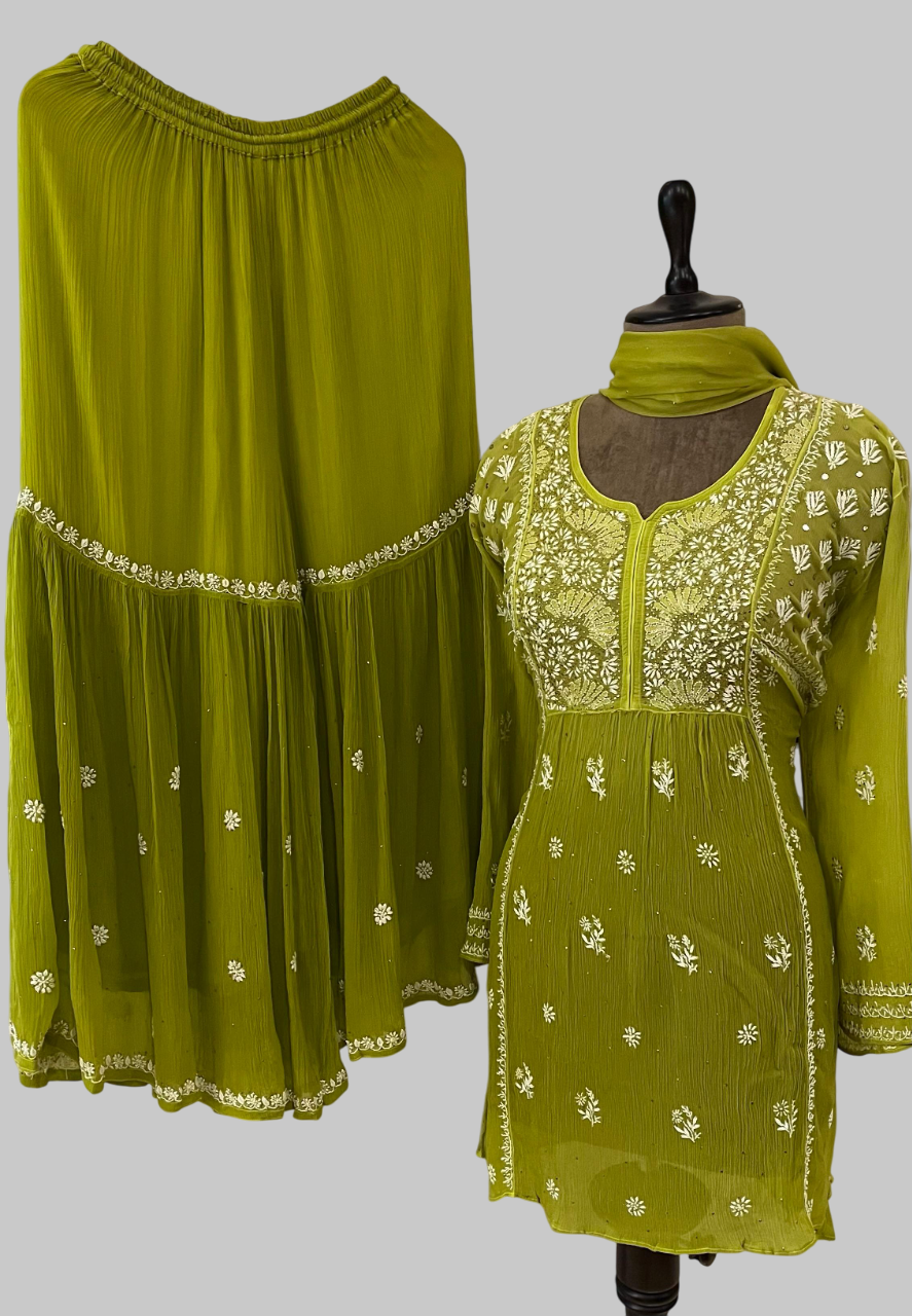 Pure Chiffon Semi-Stitched Gharara Set