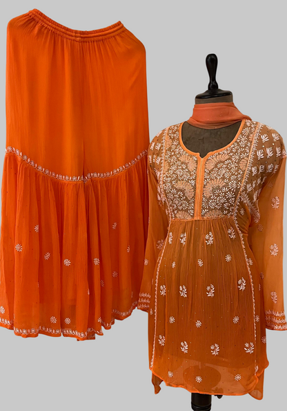Pure Chiffon Semi-Stitched Gharara Set