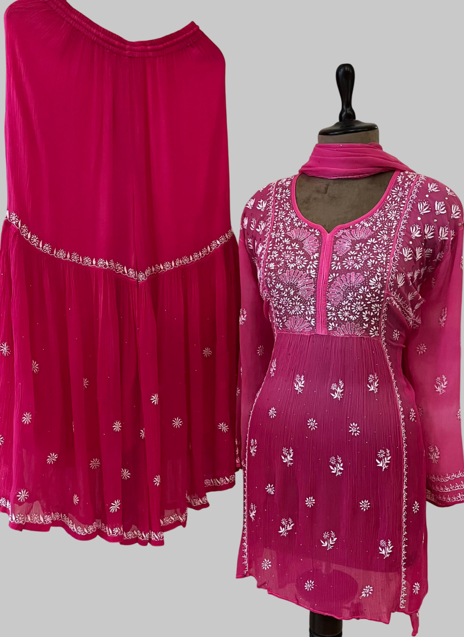 Pure Chiffon Semi-Stitched Gharara Set