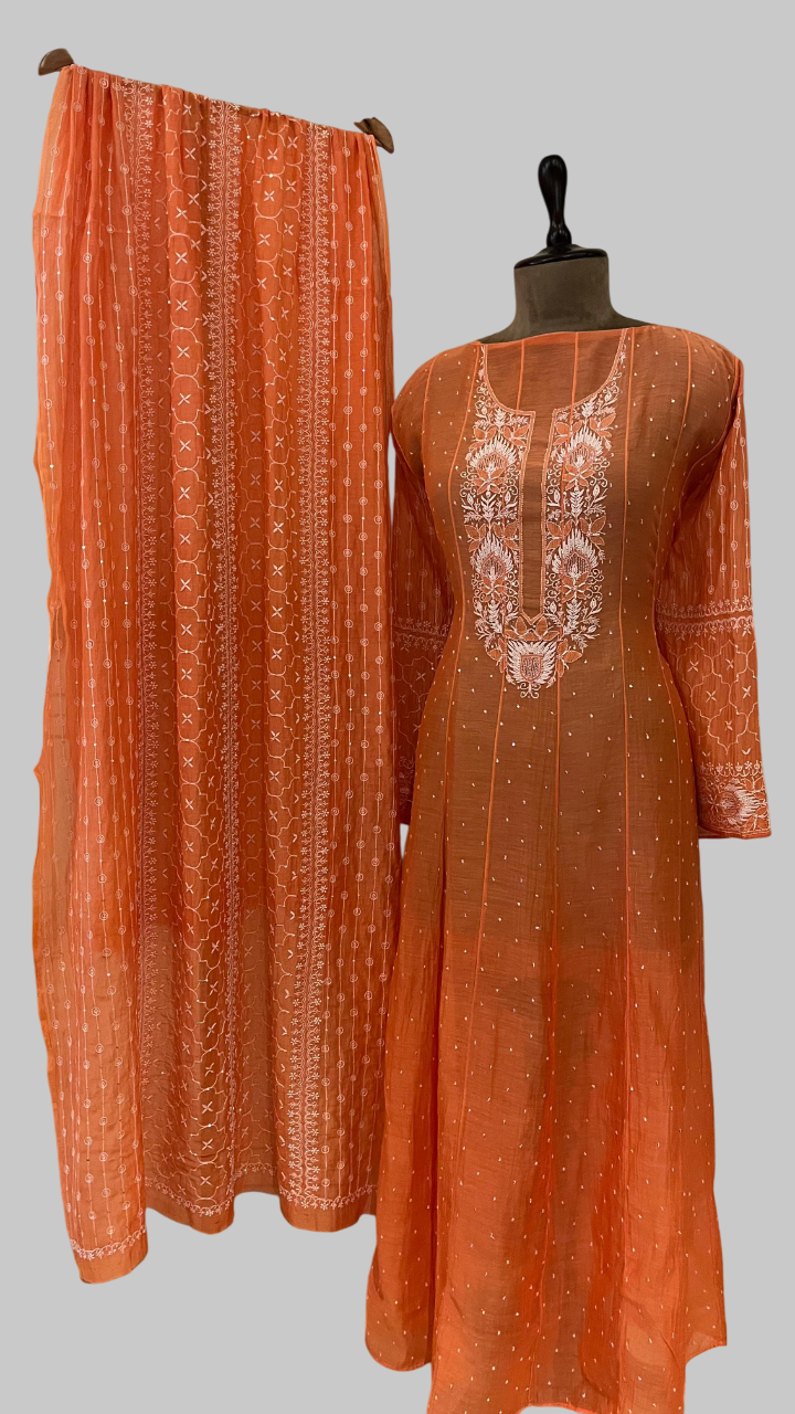 Pure Mul Chanderi Kurta With Dupatta Set