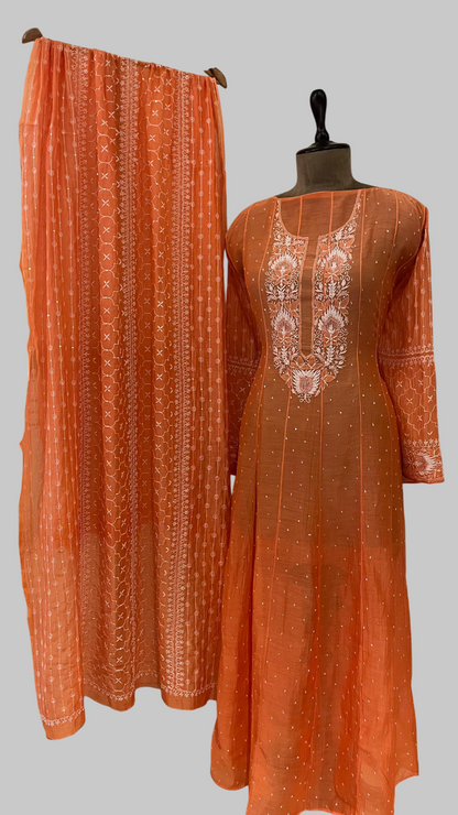 Pure Mul Chanderi Kurta With Dupatta Set