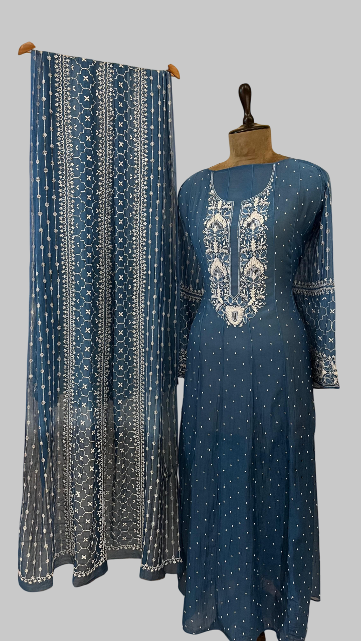 Pure Mul Chanderi Kurta With Dupatta Set