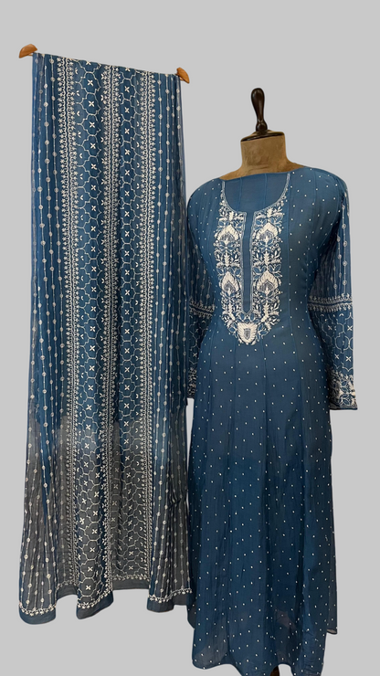 Pure Mul Chanderi Kurta With Dupatta Set