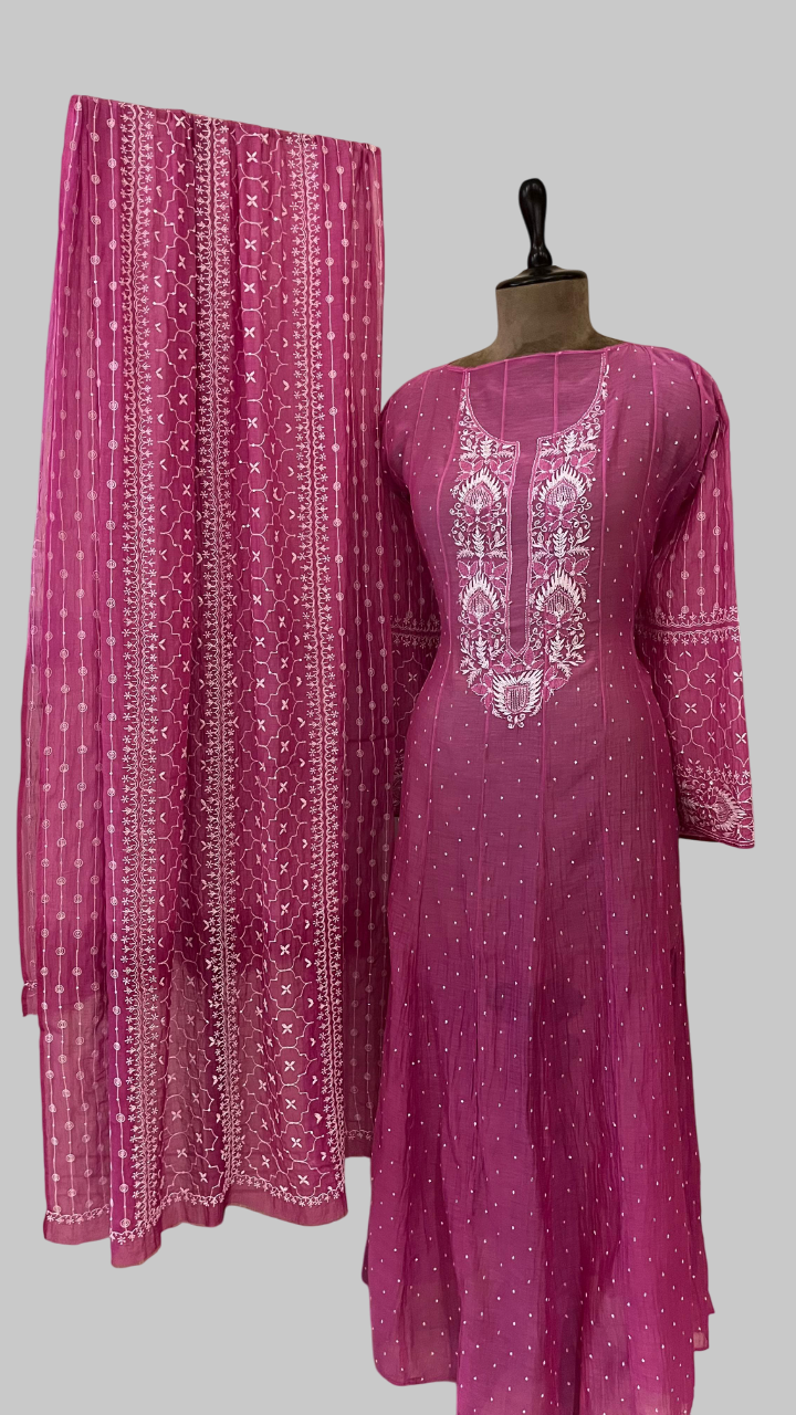 Pure Mul Chanderi Kurta With Dupatta Set