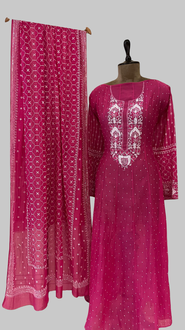 Pure Mul Chanderi Kurta With Dupatta Set
