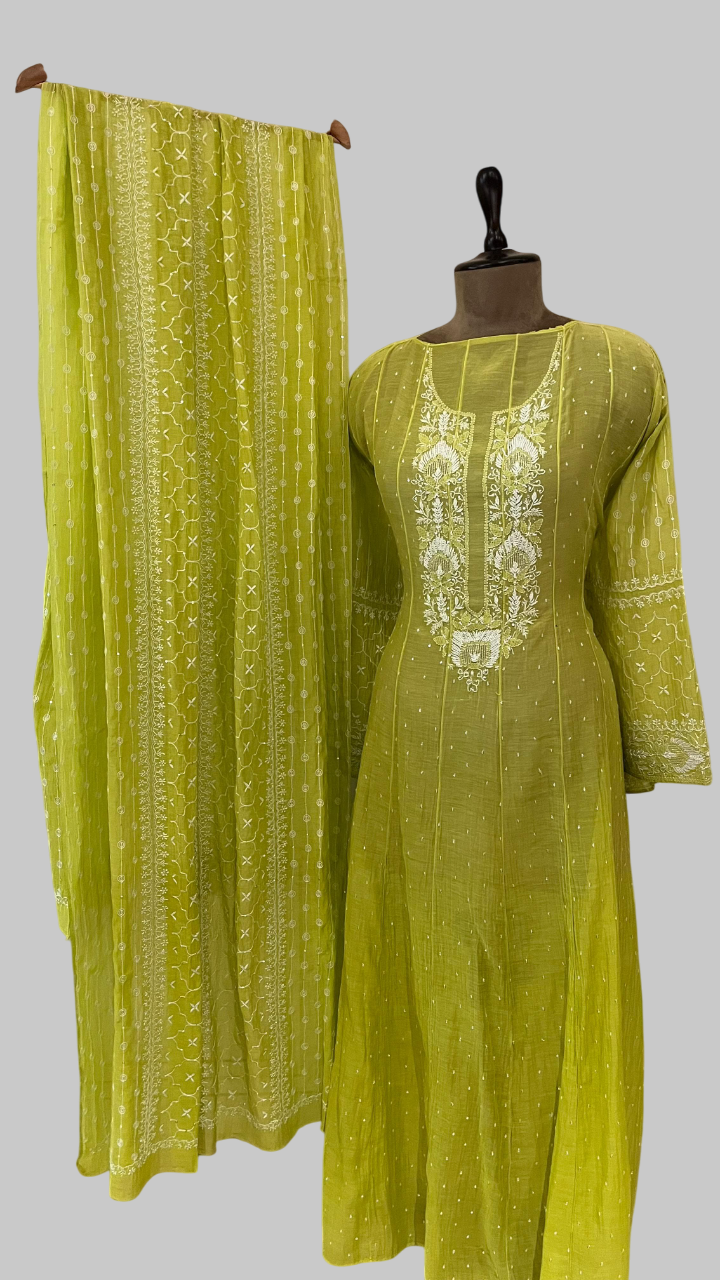 Pure Mul Chanderi Kurta With Dupatta Set