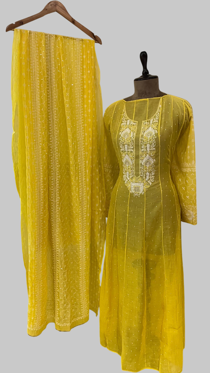 Pure Mul Chanderi Kurta With Dupatta Set