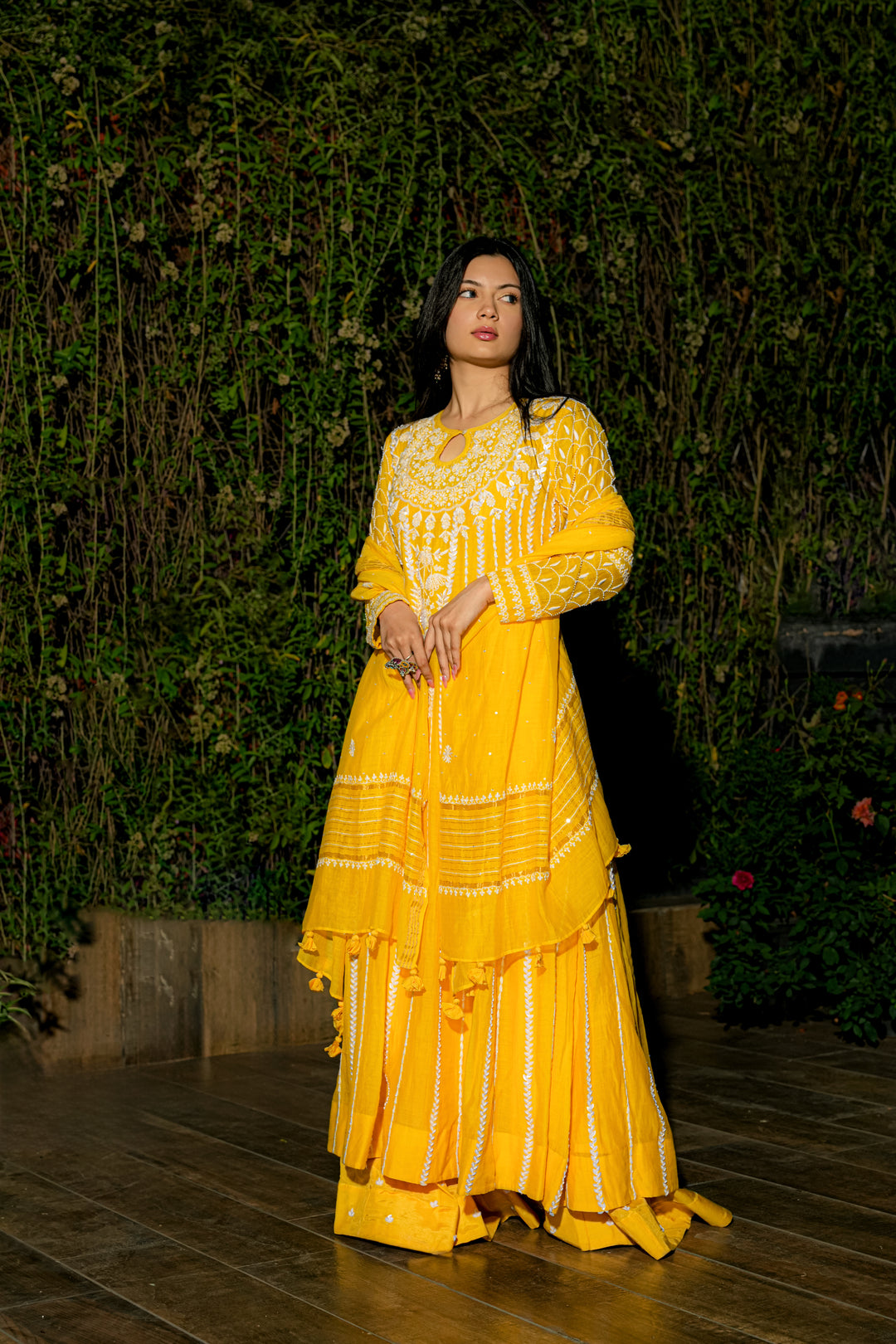 Yellow Set In Pure Mul With Assembled Work