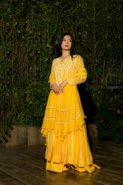 Yellow Set In Pure Mul With Assembled Work