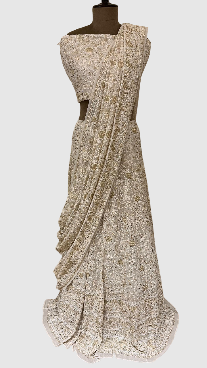 Pure Georgette Ek Taar Golden Lehenga Set