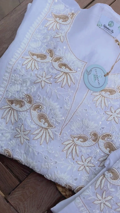 Italian Silk Chanderi Co-ord Set With Chikankari and Embellishment
