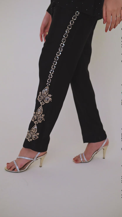 Black Co-ord Set In Pure Chanderi Silk With Mukaish Work