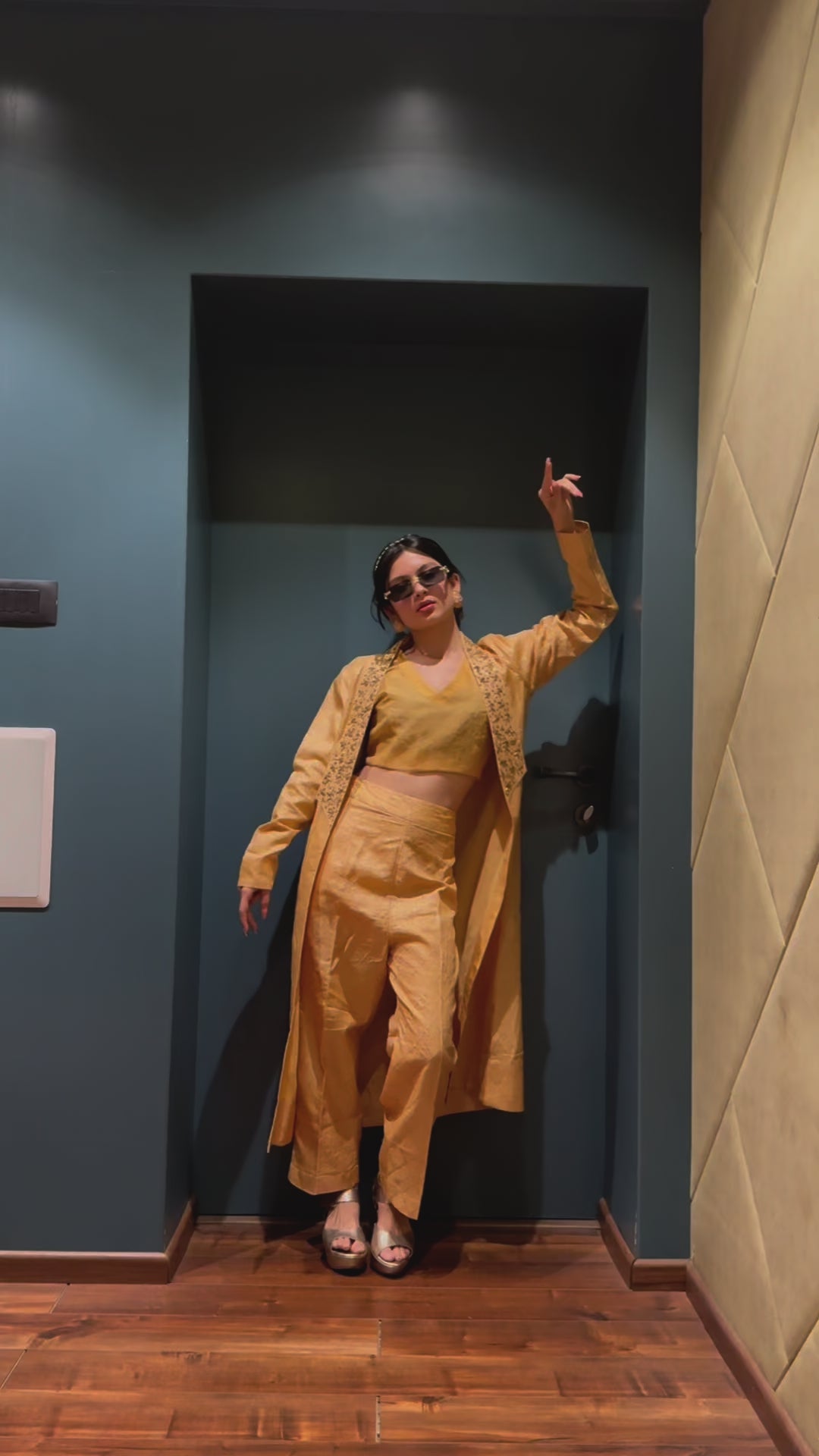 Yellow Set In Pure Tussar Silk With Mukaish And Zardosi Work